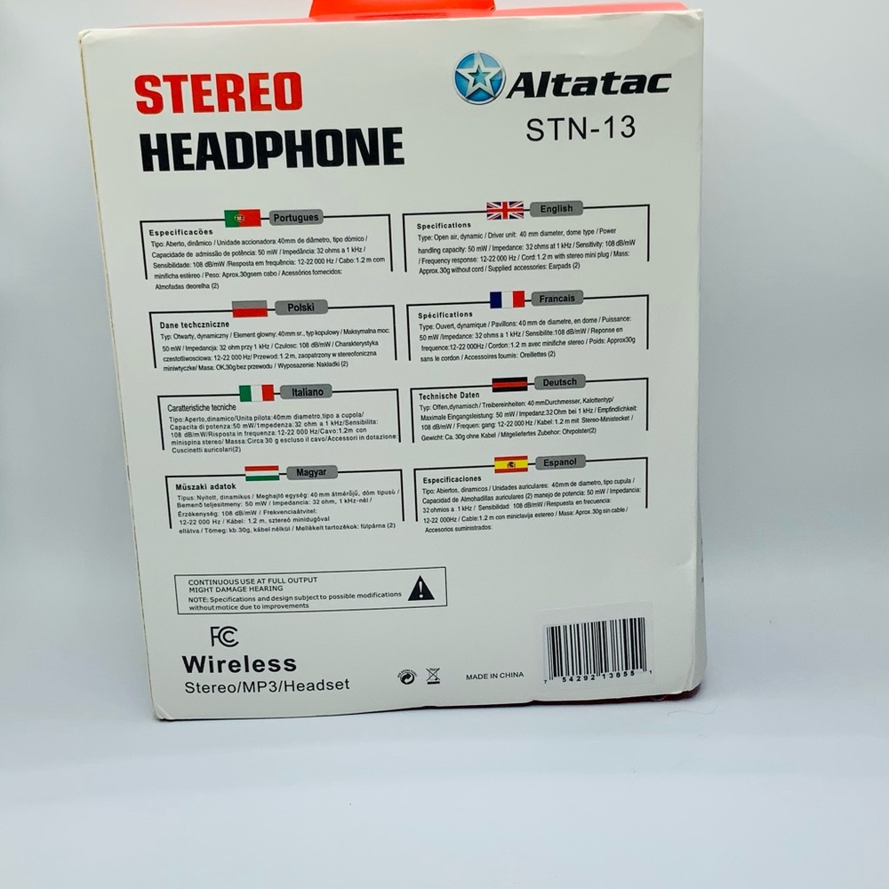Altatac STN-13  Stereo Headphone HD Wireless/ MP3 - Picture 3 of 4
